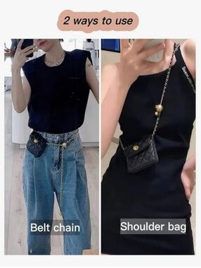 Belt Chain with mini Pouch bag Vegan Leather With Detachable Chain Belt